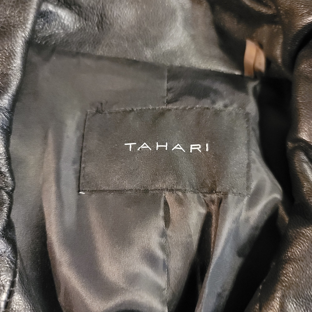 Tahari Leather Ruffle Jacket - Picture 6 of 15